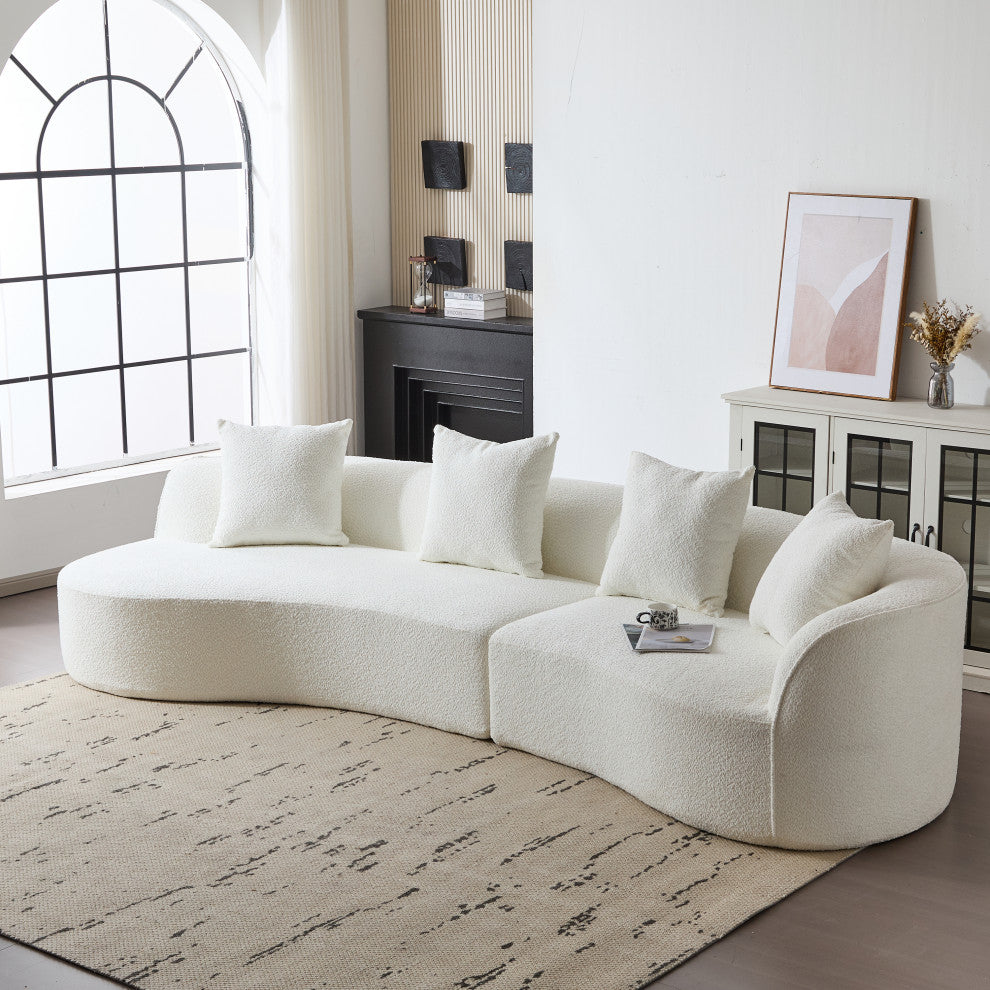 GDF Studio 126" Modular Curved 5-Seater Sectional Sofa wiith Pillows, Beige