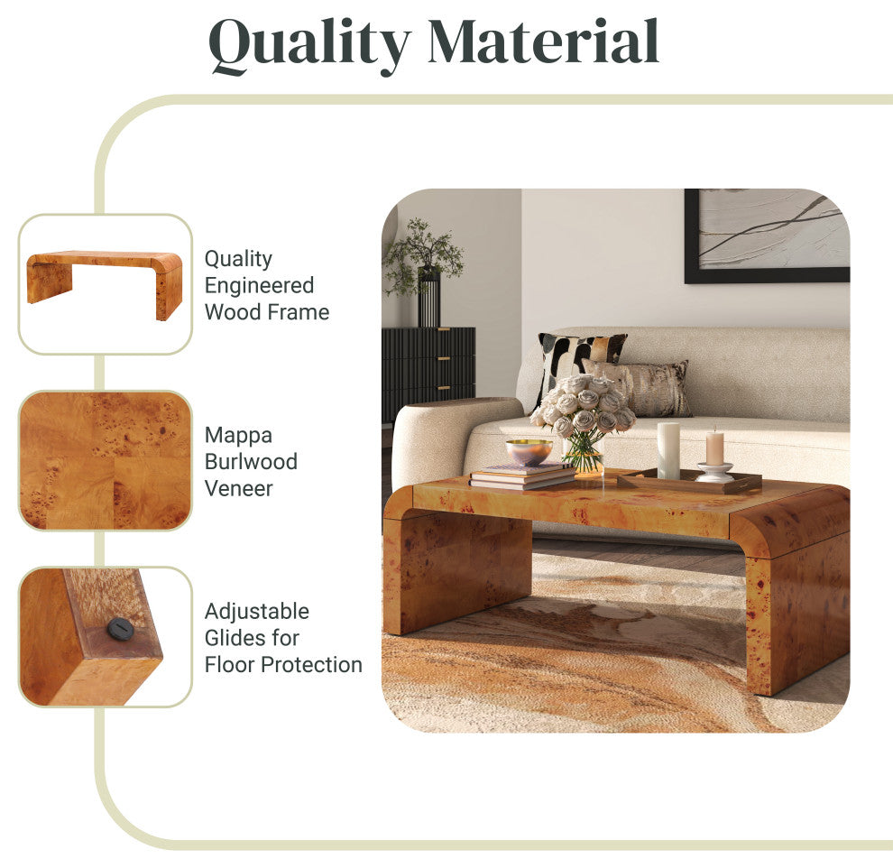Adriel Burl Wood Coffee Table, Golden Brown Burl