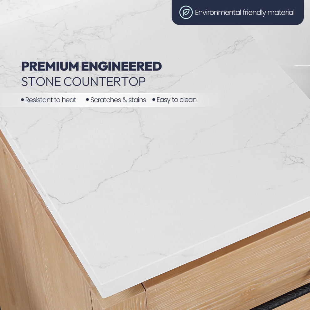 San Bath Vanity with Stone Top, Fir Wood Brown, 60" Single Sink, Single Vanity, With Mirror