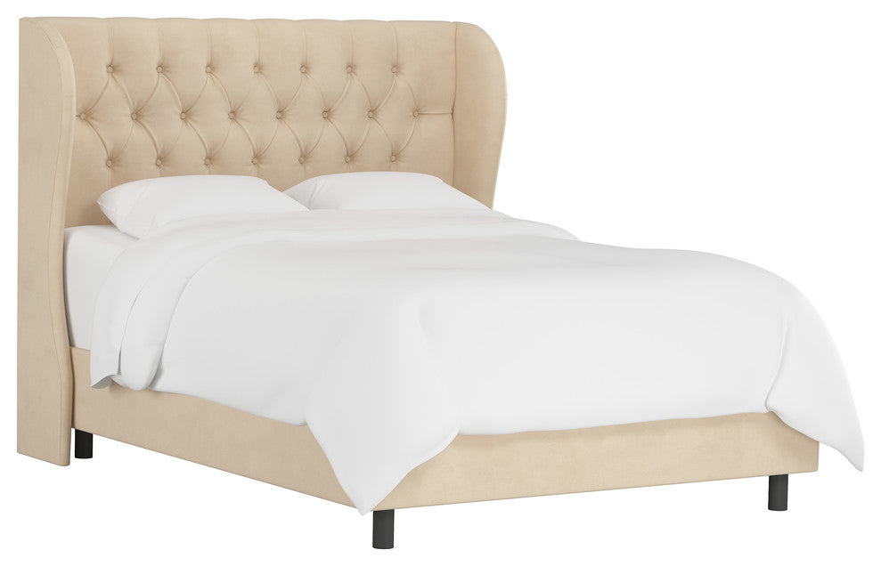 Bradwell Tufted Wingback Bed, Velvet Pearl, King