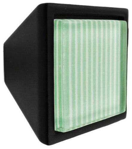 Green Stripes Crystal Glass Black Metal Square Frustum Knob