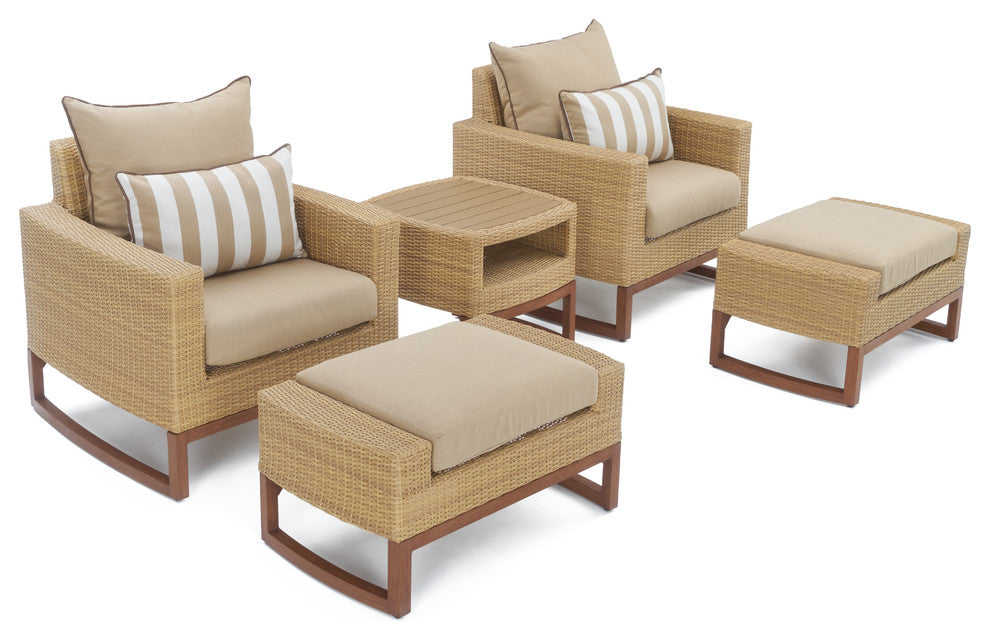 Milea 5 Piece Sunbrella Outdoor Patio Club Chair and Ottoman Set, Maxim Beige