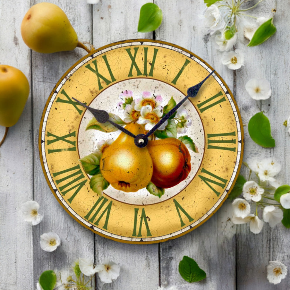 Vintage-Style Botanical Fruit Pears Wall Clock