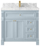 Paris 36" Center Sink Bathroom Vanity, Blue Heather 2" Carrara Marble