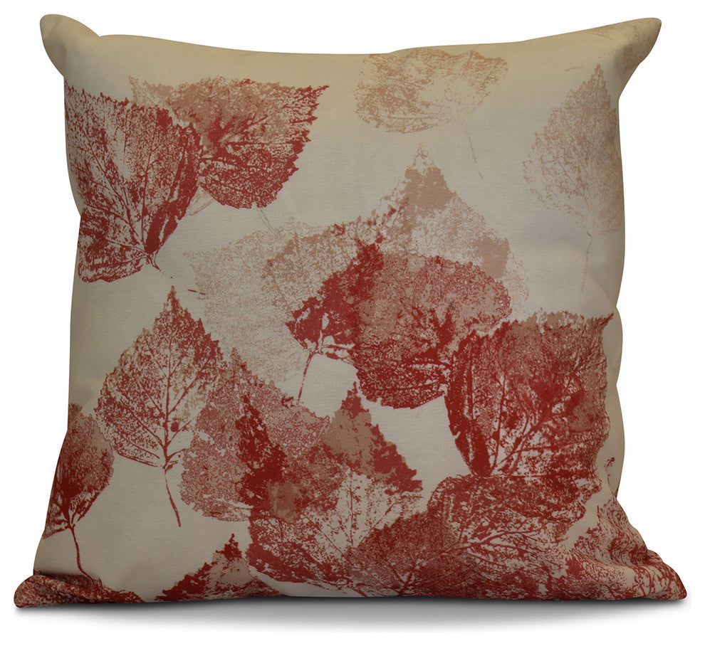 Fall Memories Floral Print Outdoor Pillow, Red, 16"x16"