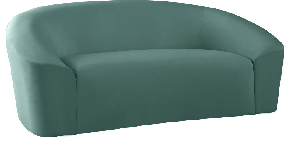 Riley Velvet Upholstered Rounded Loveseat, Mint