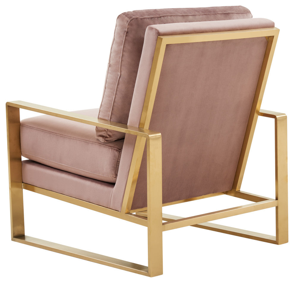 LeisureMod Jefferson Velvet Accent Armchair With Gold Frame, Pink