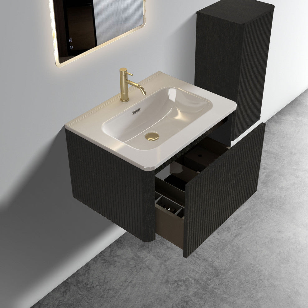 Wall-Mounted Bathroom Vanity Set with White Ceramic Sink, 24"