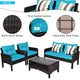 Costway 4PCS Patio Rattan Furniture Set Loveseat Sofa Table Turquoise Cushion