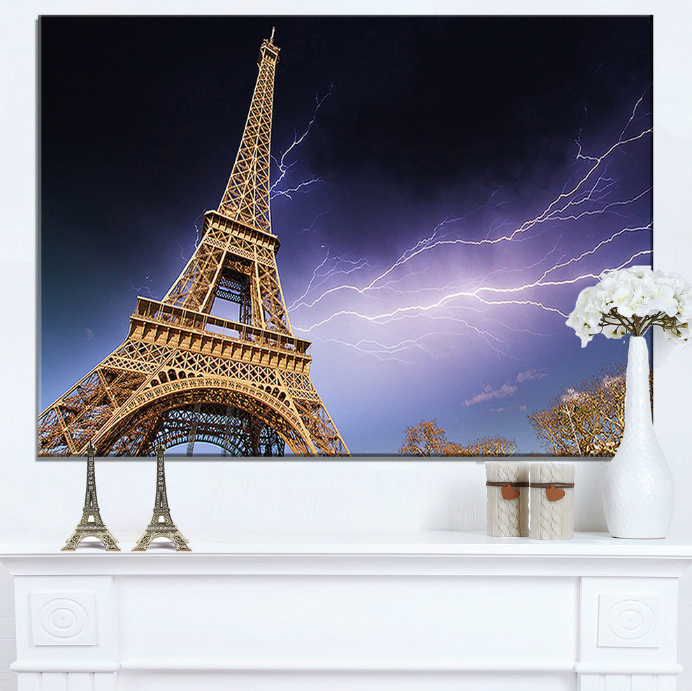 "Beautiful View Paris Eiffel Tower Under Purple Sky" Wall Art, 40"x20"