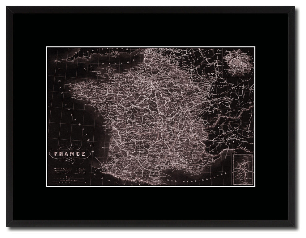 France Paris Vintage Vivid Sepia Map Canvas, 16"x21"