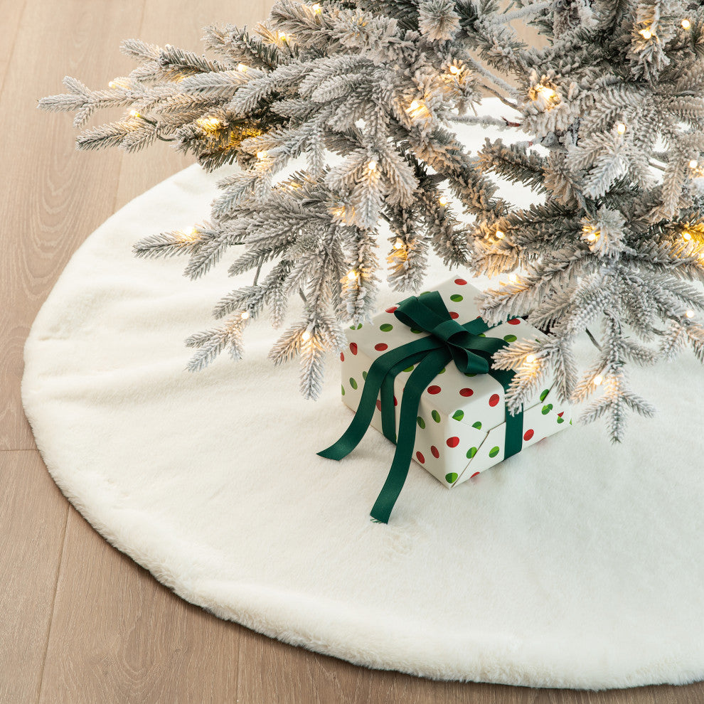 48"D Faux Rabbit Fur Christmas Tree Skirt