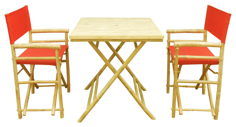 Square Table Set With 2 Director Canvas Chairs, Red