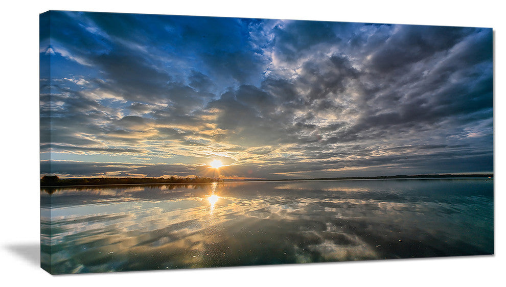Sunset with Dramatic Sky and Sea, Seashore Canvas Art Print, 32"x16"