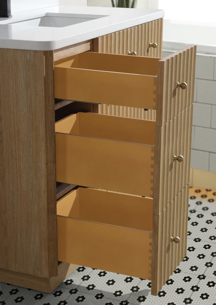 La Jolla Bathroom Vanity, Washed Oak, 42", Single Sink, Freestanding