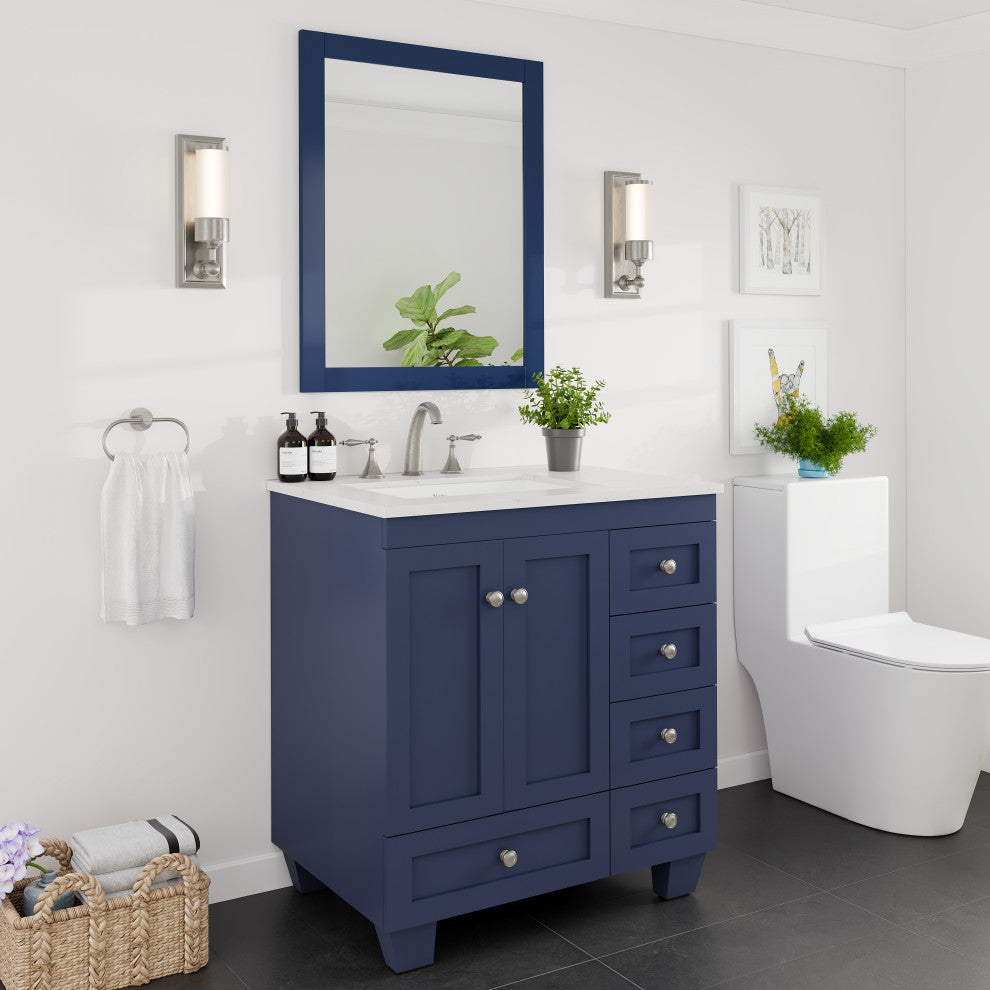Eviva Navy 24" x 30" Rectangular Blue Wooden Framed Mirror