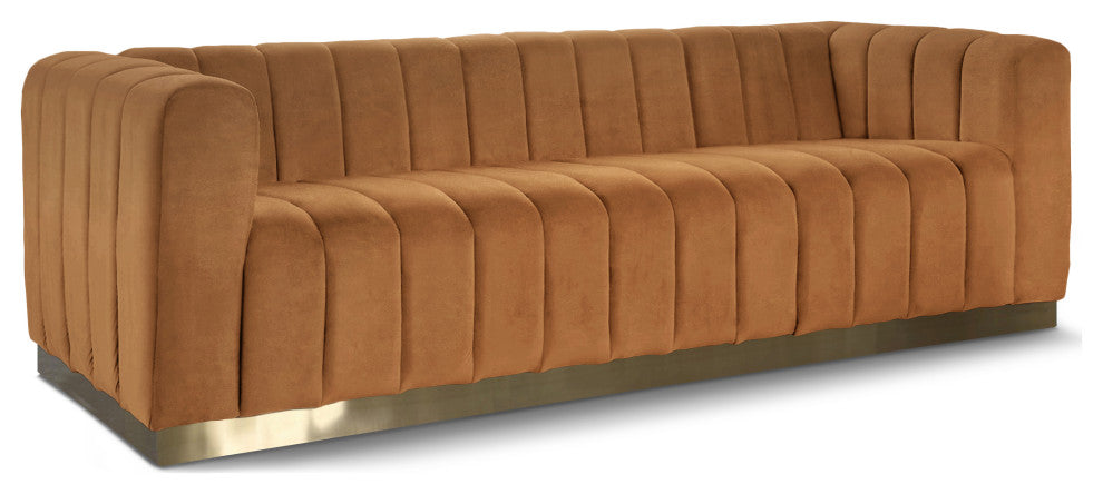 Marlon Velvet Upholstered Sofa, Saddle