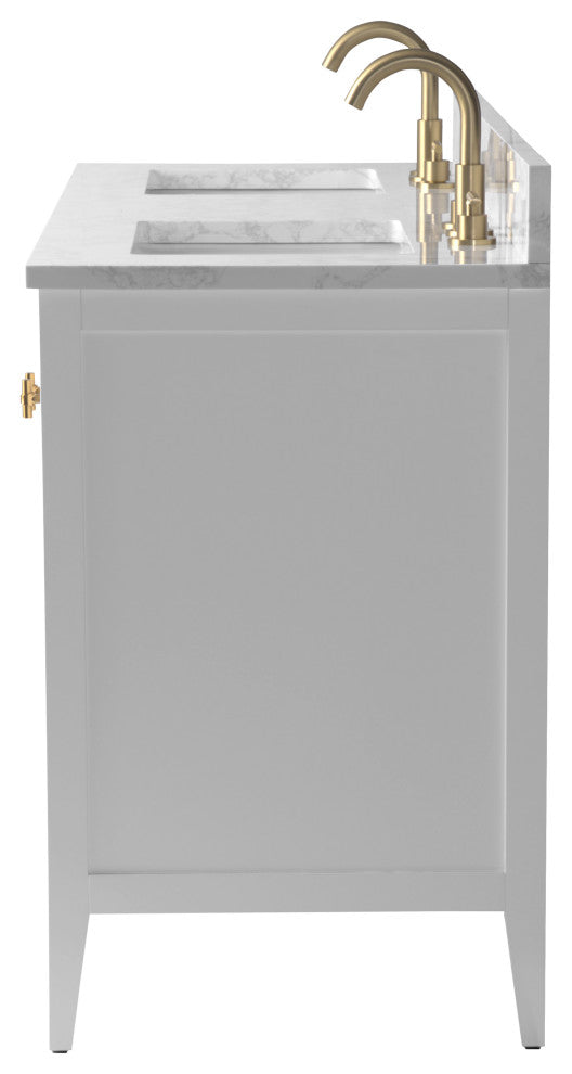 Vanity Art Freestanding Vanity, White, 60", Double Sink, Golden Brushed
