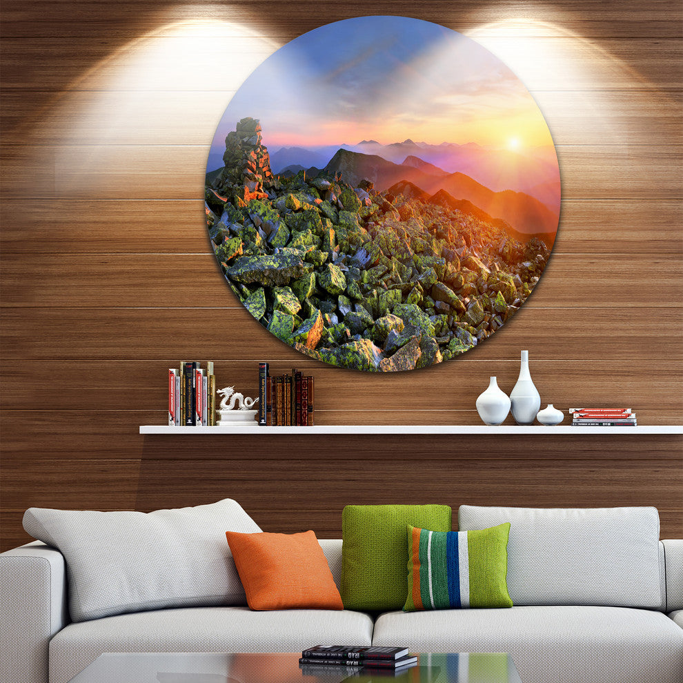 Bright Sun In Carpathian Mountains, Landscape Round Wall Art, 11"