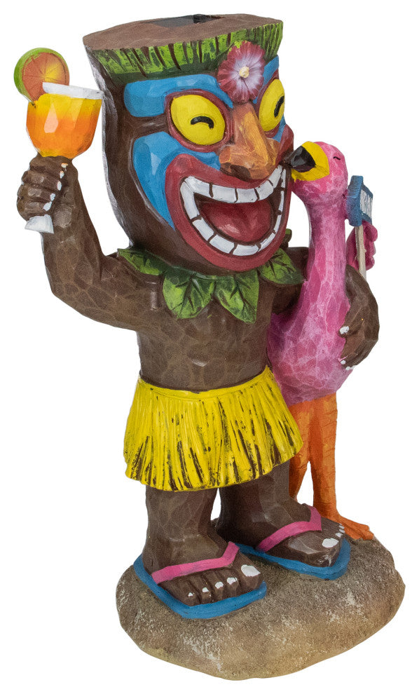 16" Solar Lighted Polynesian Outdoor Garden Tropical Tiki Bar Statue
