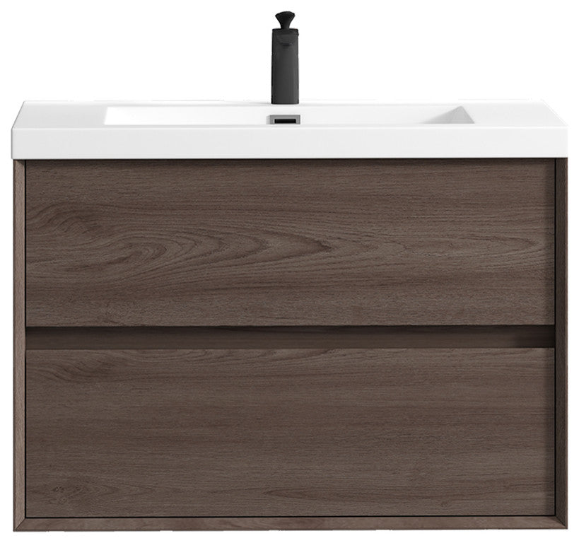 Kingdee Red Oak Wall Mounted Vanity With Reinforced Acrylic Sink, 36''
