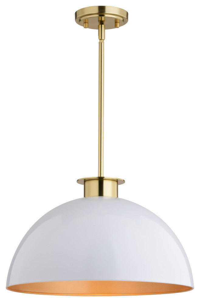 Devon 1L Glossy White and Gold Satin Brass Mid-Century Modern Pendant Light