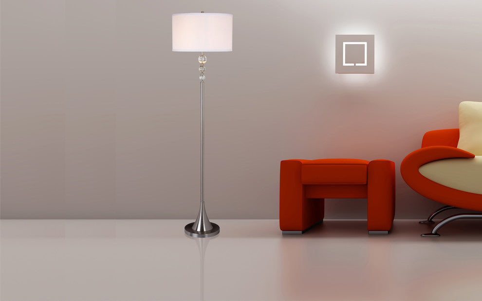 Spheres 60" Satin Nickel Finished Floor Lamp With Real, Clear Crystal Spheres