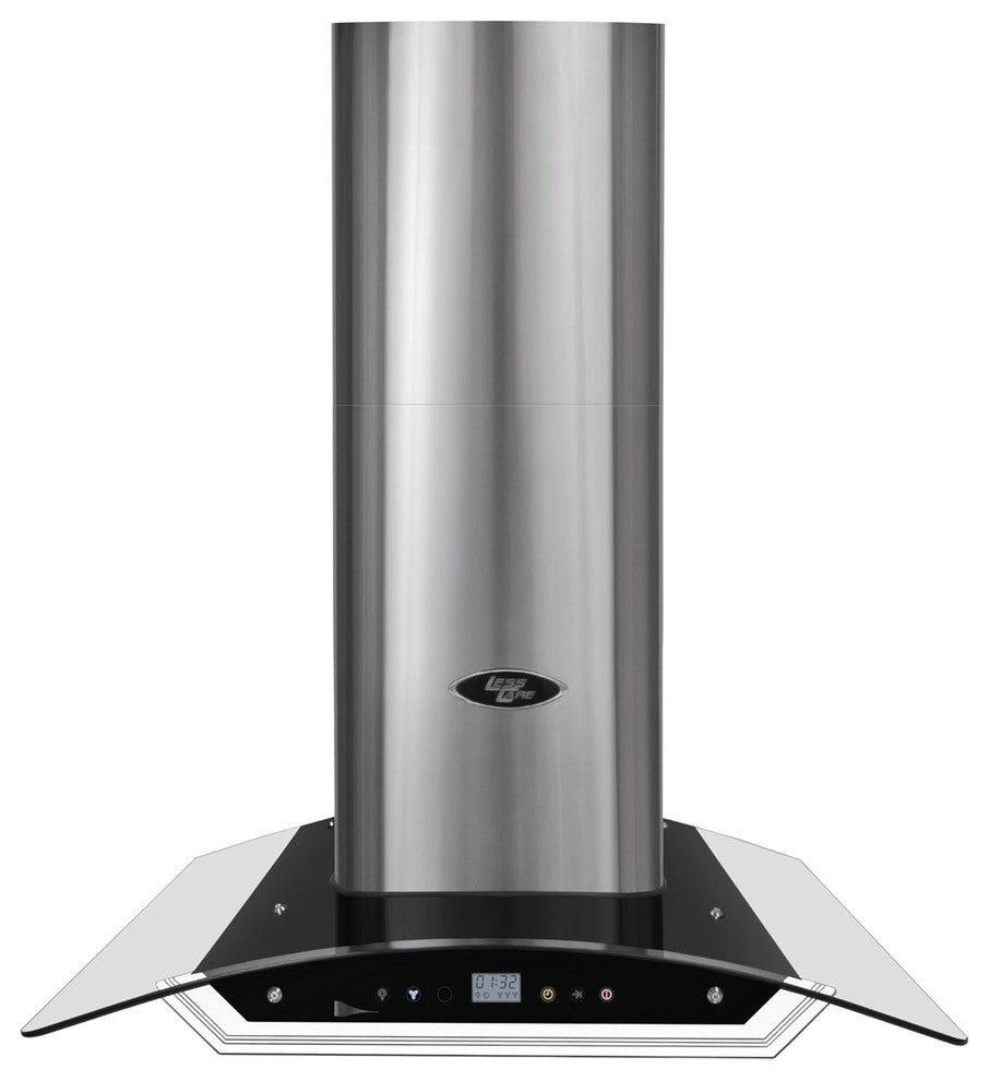 Modern Stainless Steel Wall Mount Range Hoods With Glass Canopy, 30"