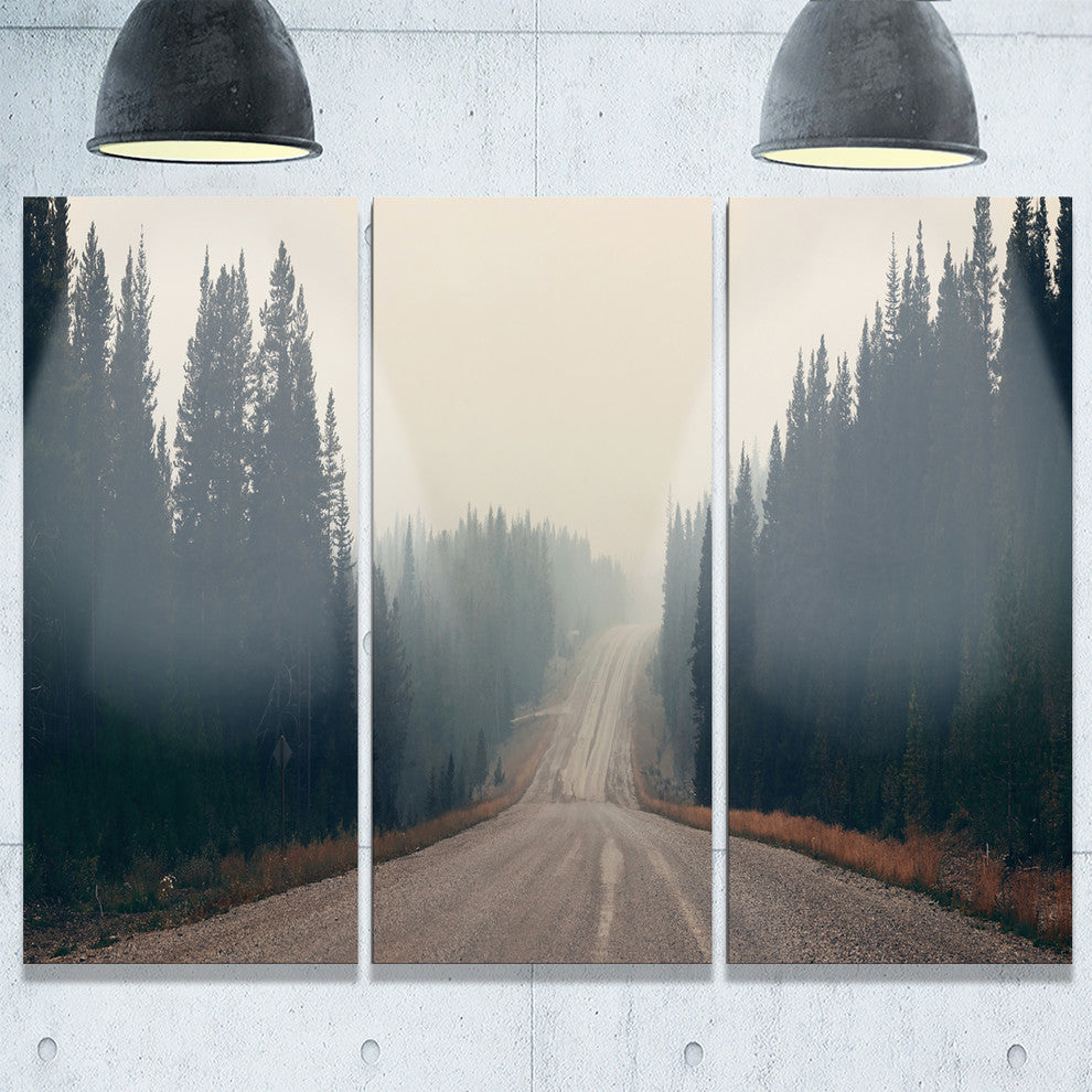 "Foggy Road in Forest in Banff Park" Metal Wall Art, 3 Panels, 36"x28"