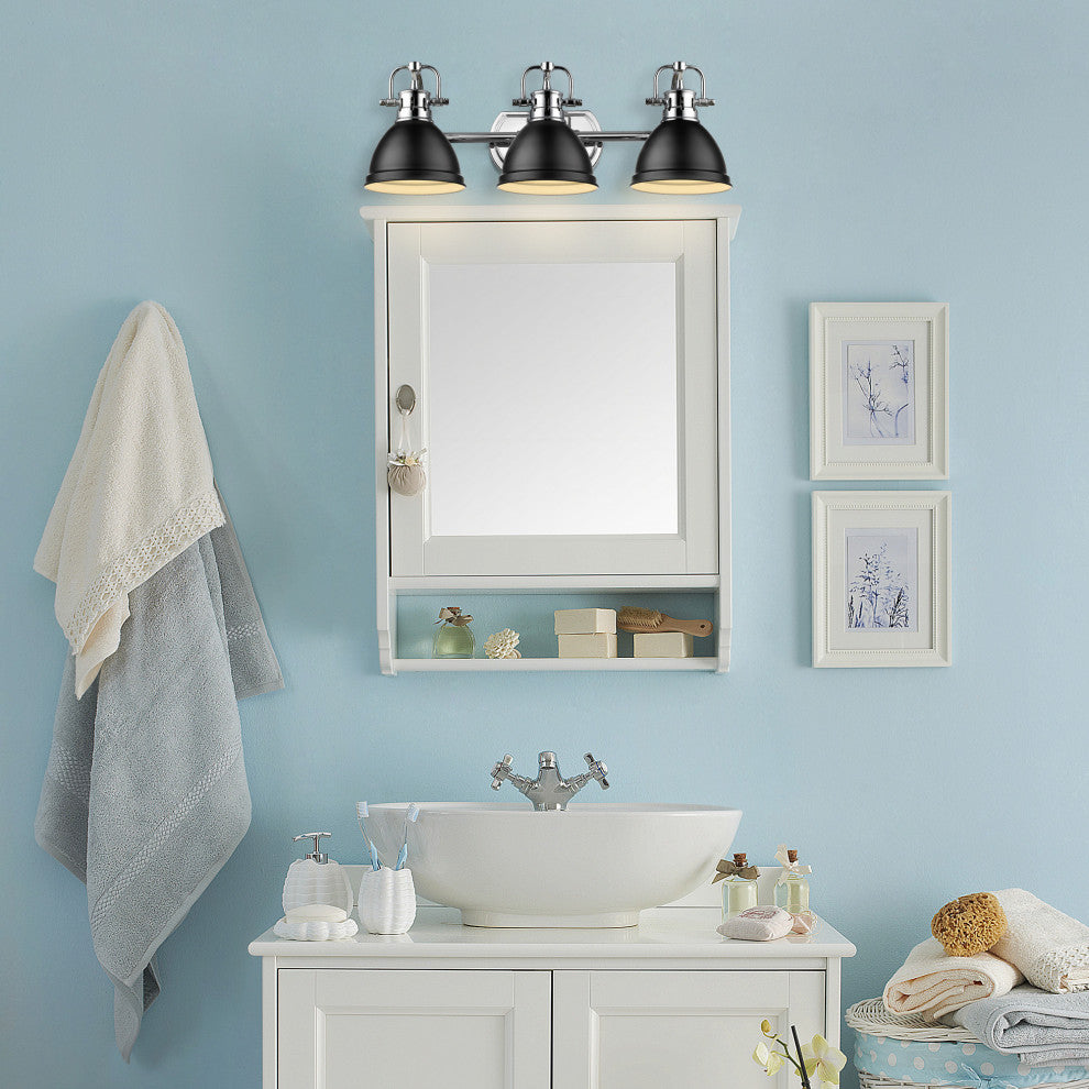 Duncan 3 Light Bath Vanity, Chrome With A Matte Black Shade