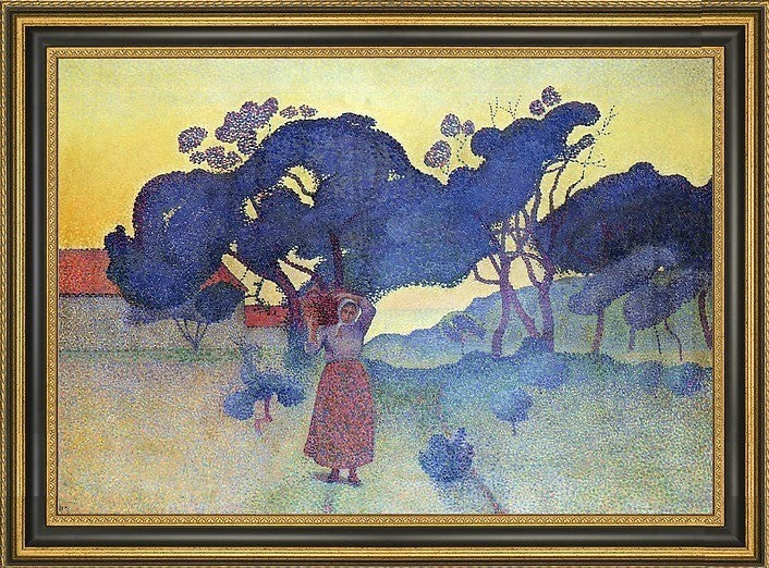 Henri Edmond Cross the Farm- Evening Framed Premium Canvas Print, 16"x24"