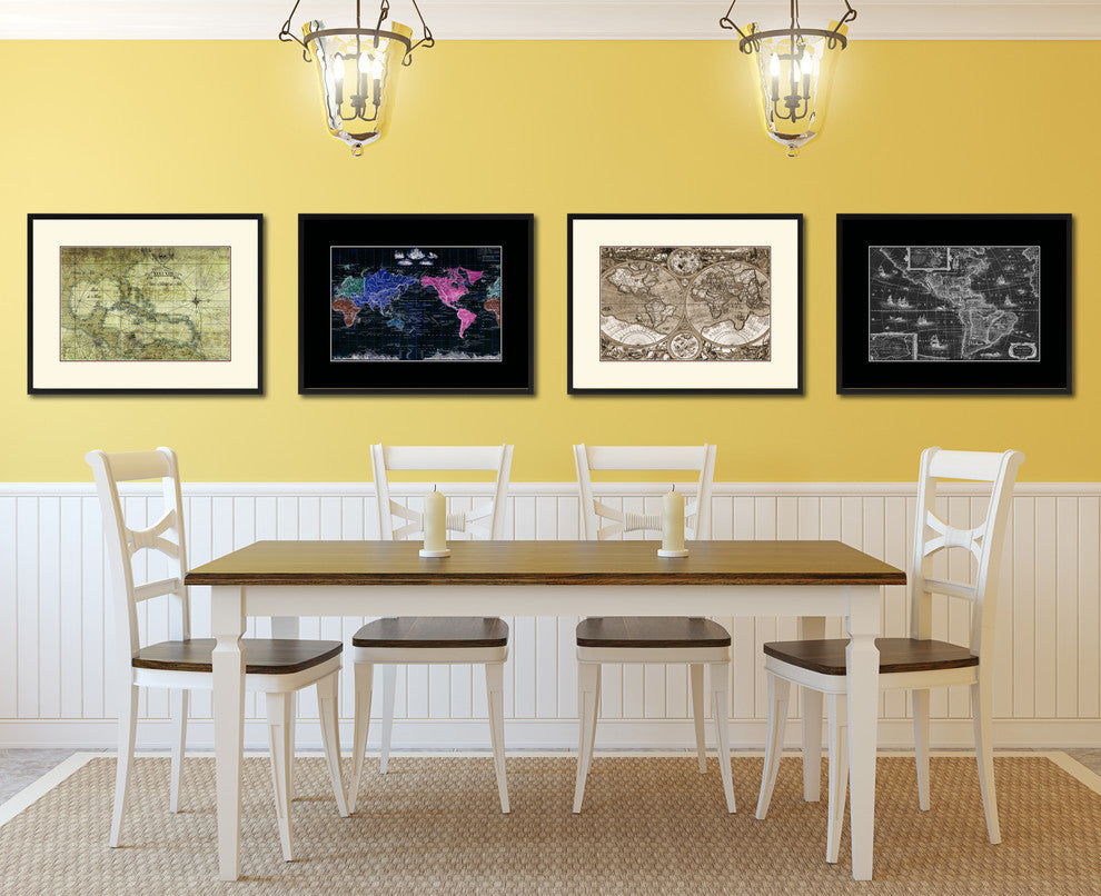 Caribbean Vintage Map Print On Canvas With Picture Frame 28" X 37"