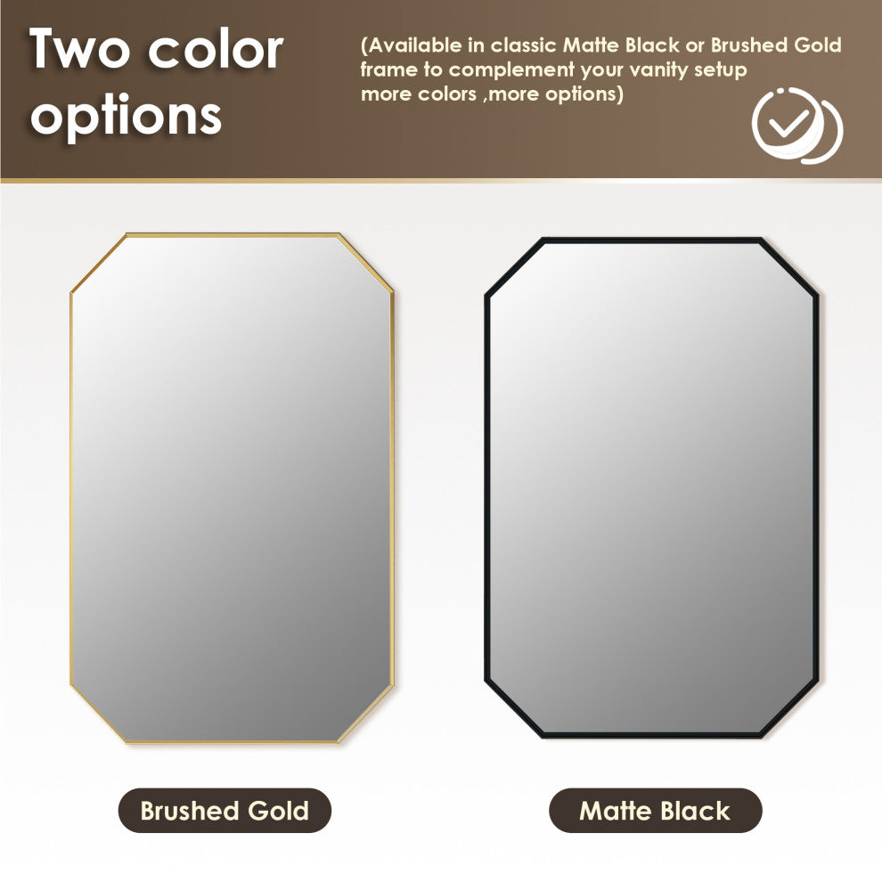 Allure Octagon Framed Bathroom Wall Mirror, Matte Black, 24"