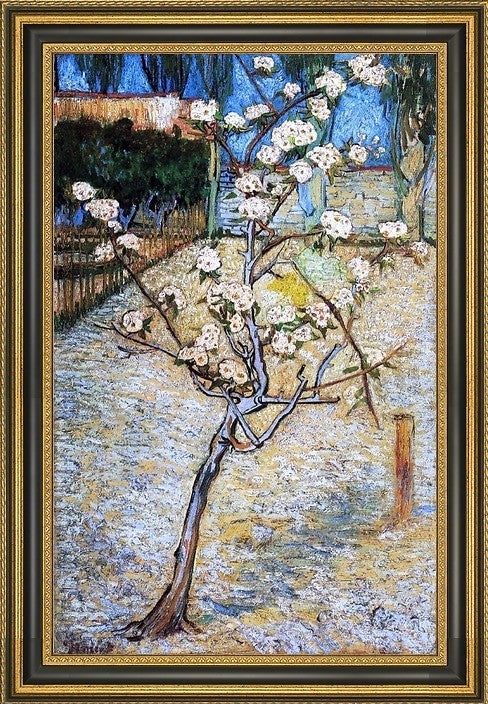 Vincent Van Gogh Pear Tree in Blossom Framed Premium Canvas Print, 16"x24"