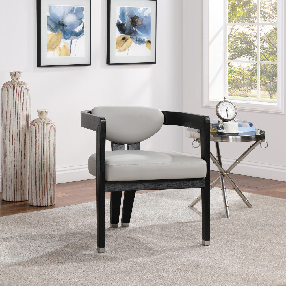 Carlyle Faux Leather Upholstered Dining Chair, Grey, Black Finish