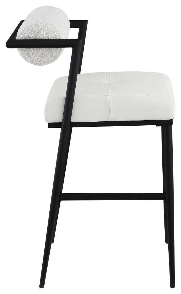 Stryker Boucle Fabric and Faux Leather Stool, Set of 2, Cream