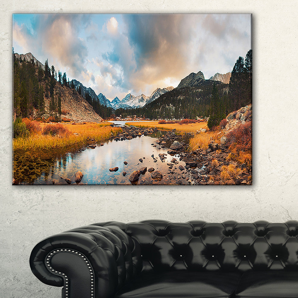"Rocky Lake Sunset Panorama" Modern Seashore Canvas Art, 40"x30"