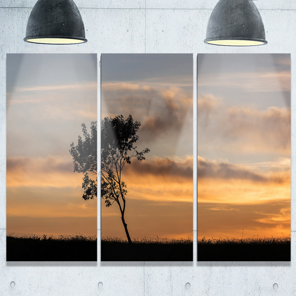 "Lonely Tree Silhouette Leftwards" Metal Wall Art, 3 Panels, 36"x28"