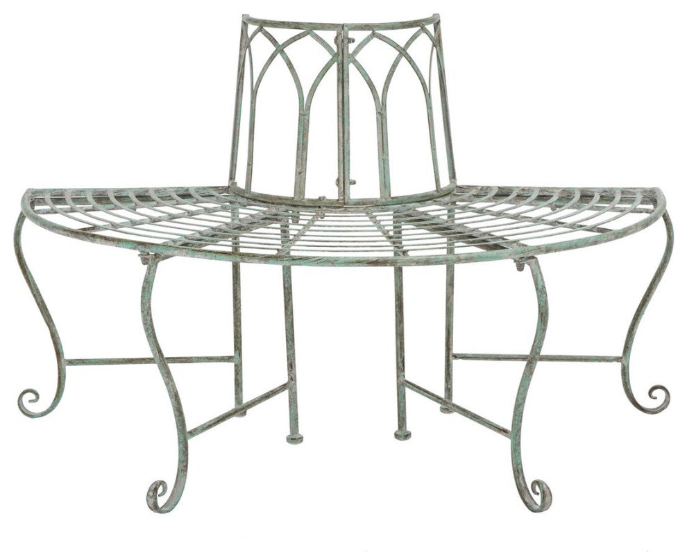 Safavieh Abia Wrought Iron 50" W Outdoor Tree Bench Antique Green