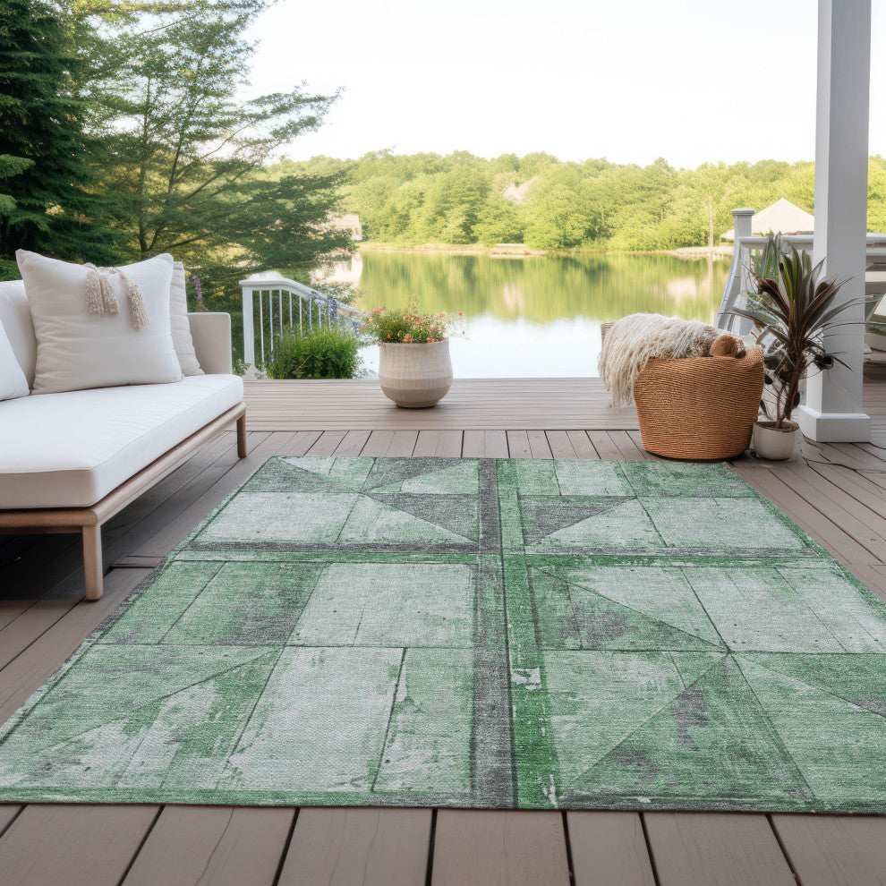 Machine Washable Indoor/Outdoor Chantille ACN1875 Green 9' x 12' Rug