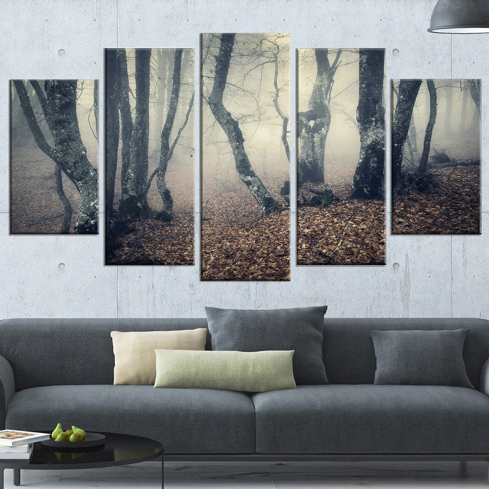 "Mystical Yellow Fog in Fall Forest" Photograph Print, 5 Panels