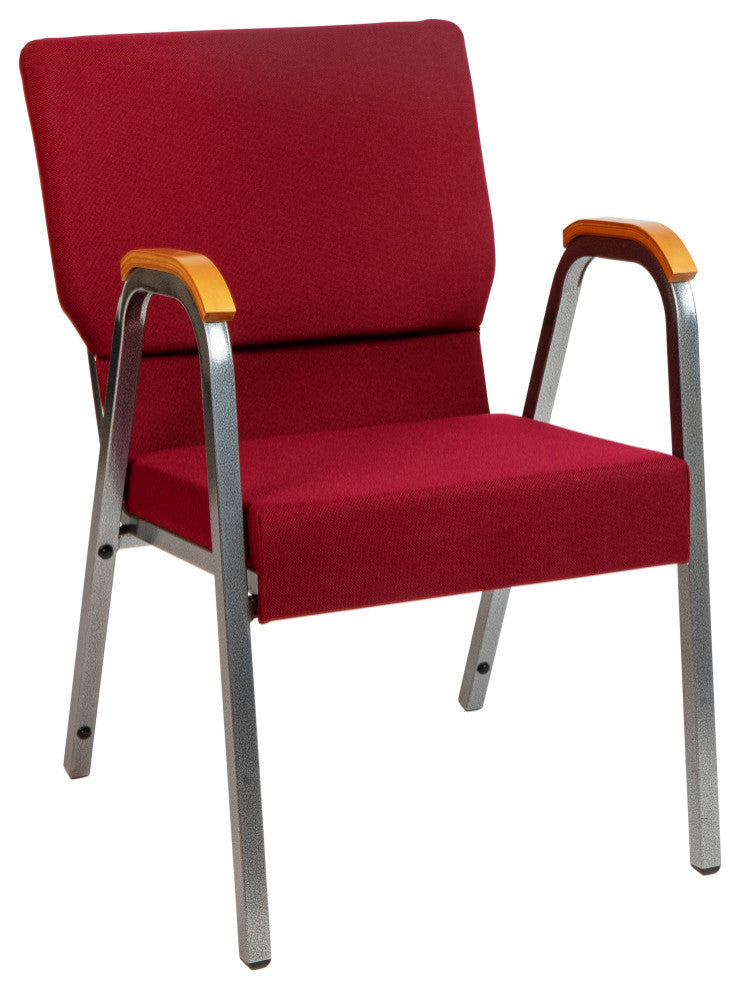HERCULES Series 21"W Stacking Wood Chair, Burgundy Fabric and Silver Vein Frame
