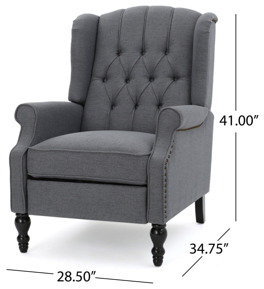 GDF Studio Xanthe Tufted Fabric Recliner, Set of 2, Charcoal and Dark Brown