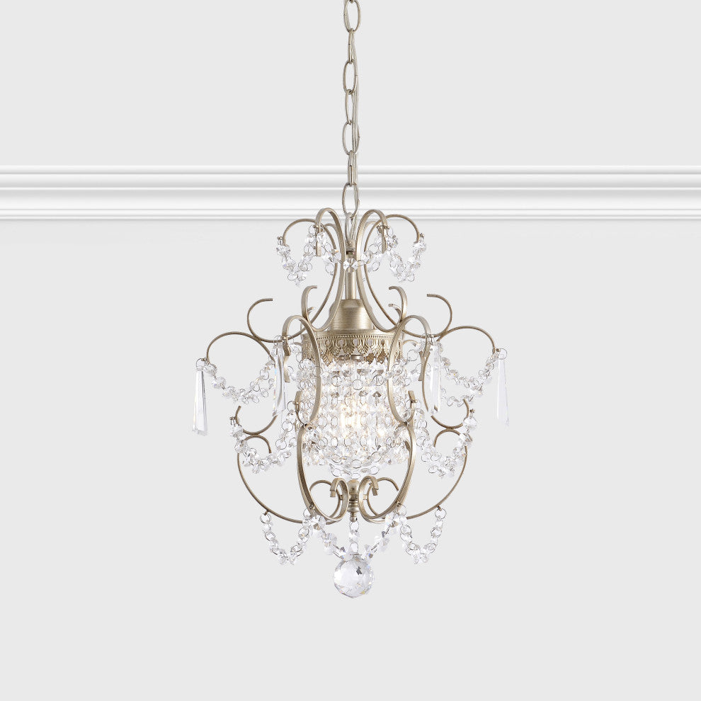 Ivy Glam 1-Light Brushed Champagne Silver Mini Crystal Chandelier