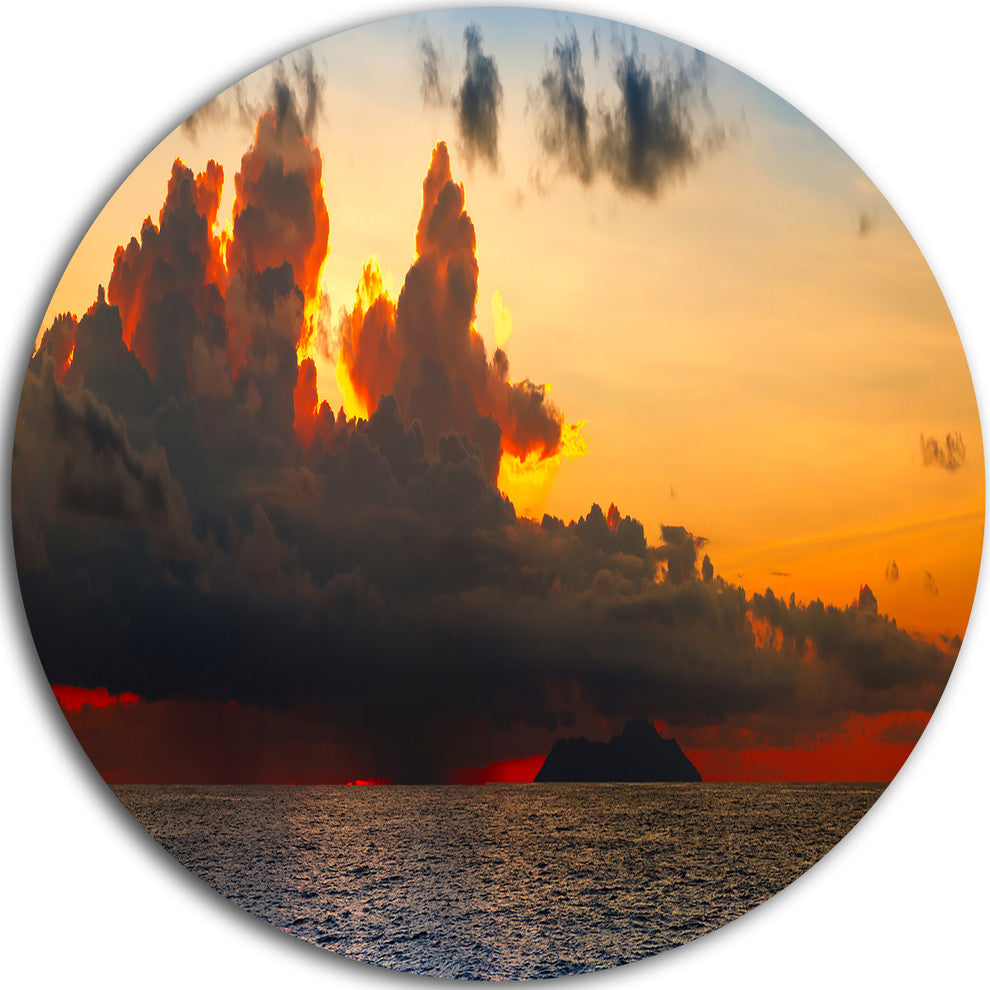 Beautiful Sunset Over The Clouds, Landscape Disc Metal Artwork, 23"