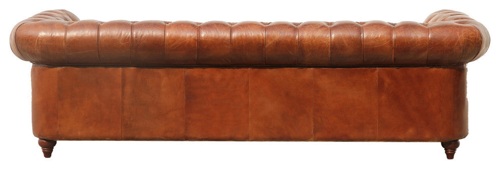 Paris Club Top Grain Leather Chesterfield Tufted Sofa, Brown