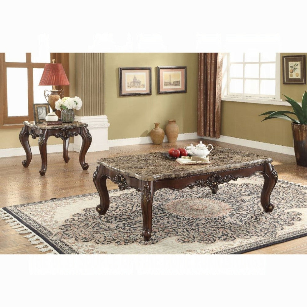ACME Devayne Coffee Table, Marble and Dark Walnut