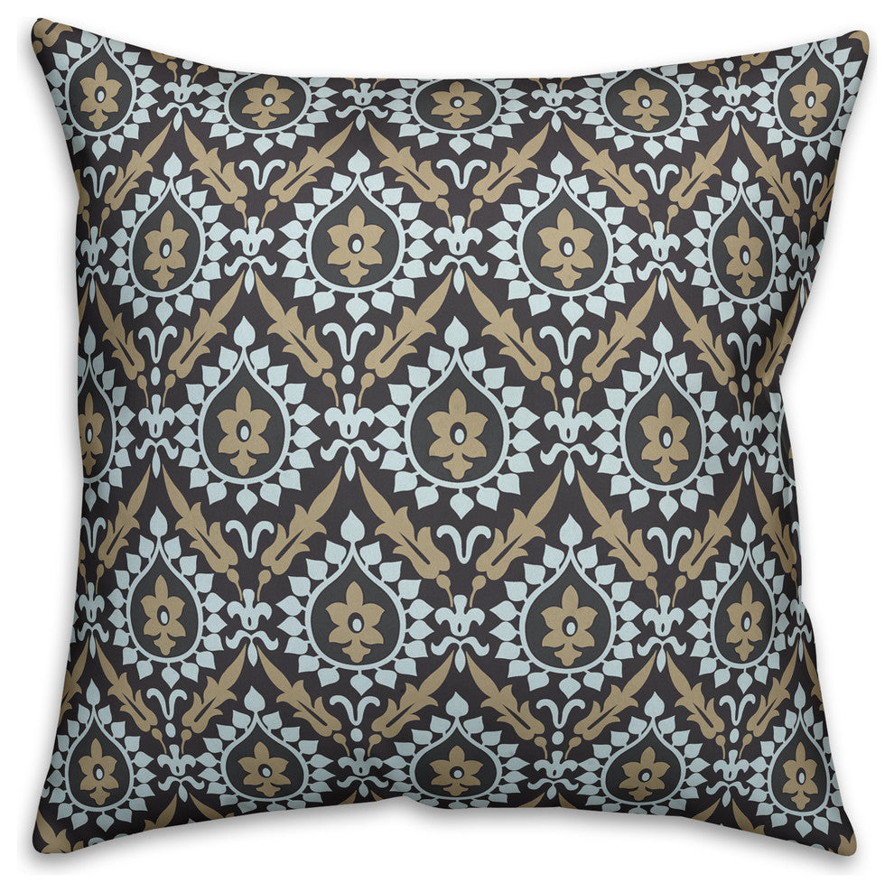 Ikat, Brown and Blue Outdoor Throw Pillow, 20"x20"