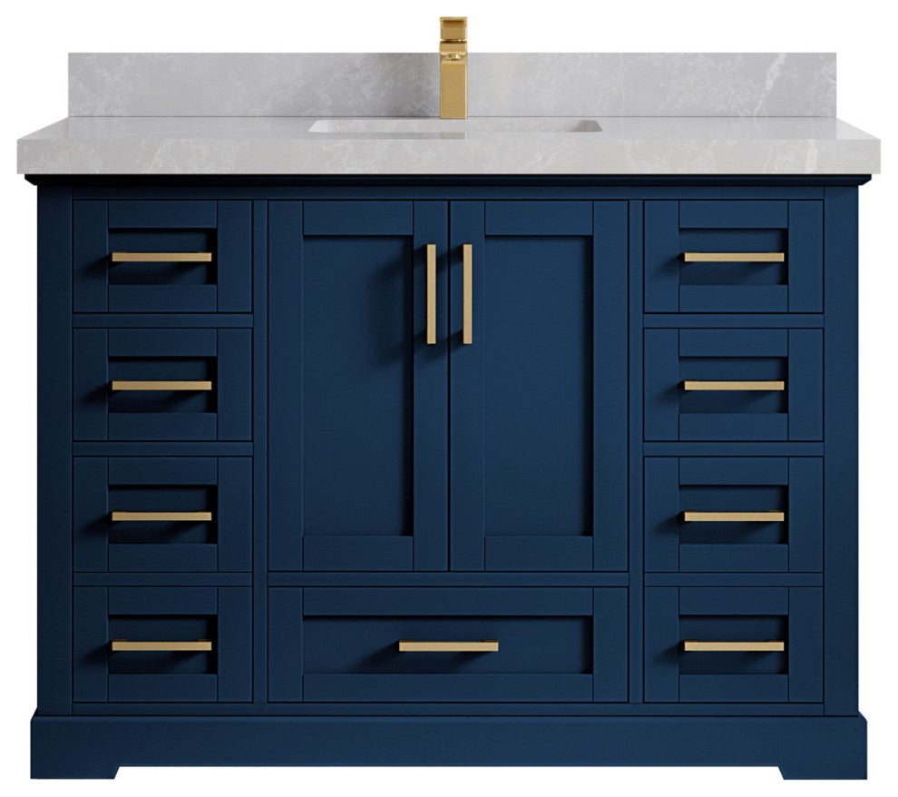 Boston 48 Single Sink Bath Vanity in Navy Blue 2" Pearl Gray