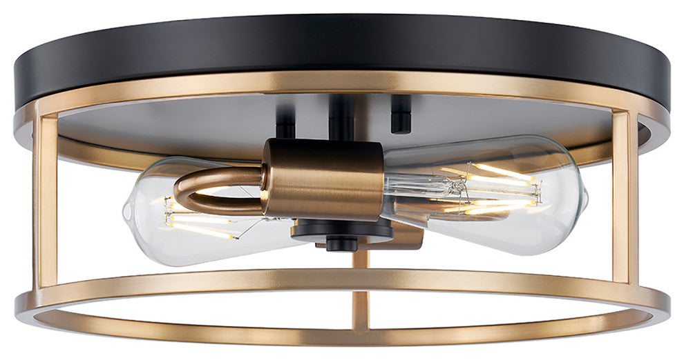 Knox Round Flush Mount 2-Light Matte Black/Brass